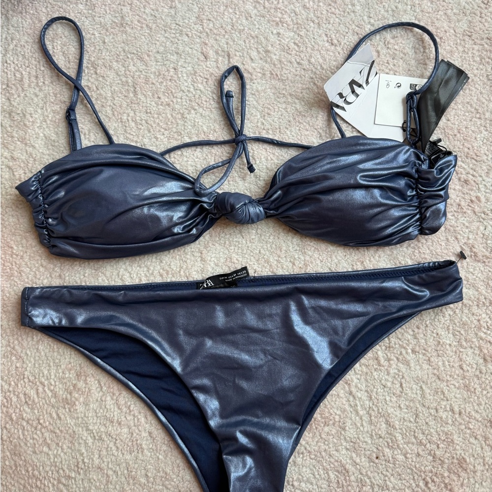 SOLD Zara Metallic Blue Bikini Set